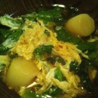 春菊と麩の卵入り味噌汁♬